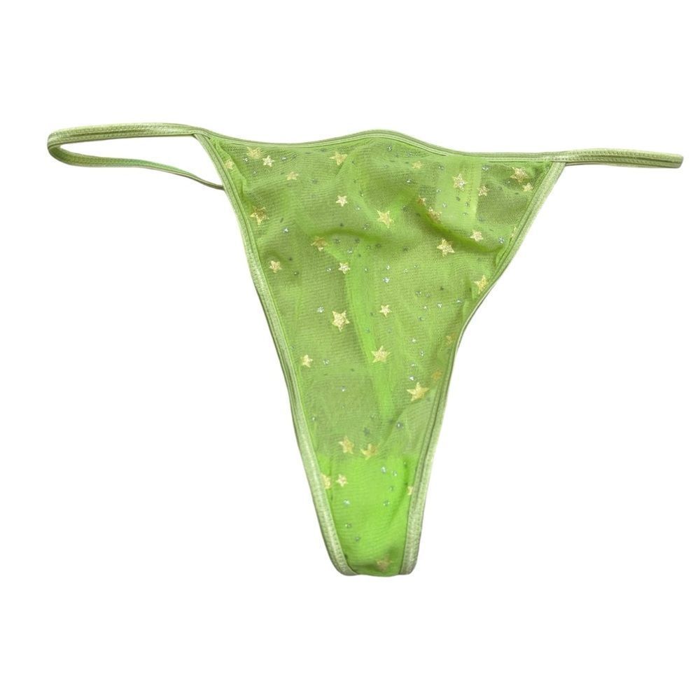 Jolie Intimates Green Sheer Thong Style Panties with Gold Stars Size 7